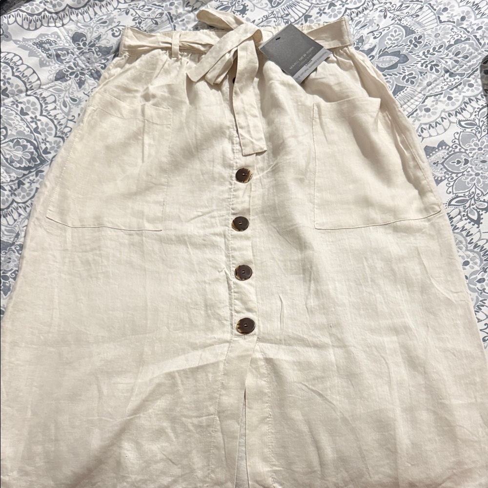 Marc New York Cream A-Line Skirt with Button Detail